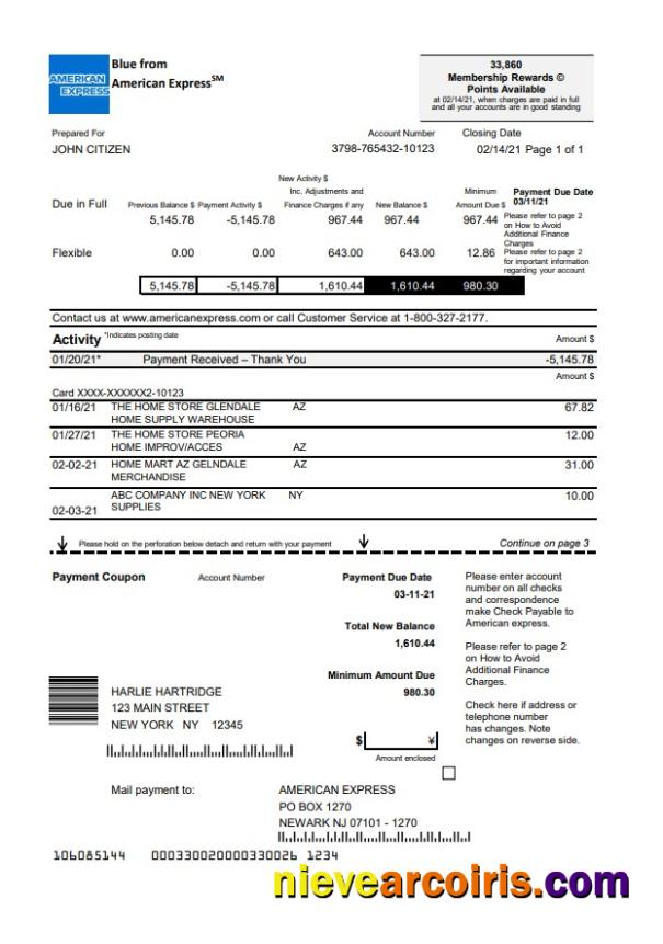 USA New York American Express Blue excel